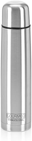 Gourmeo Premium 1 L Stainless Steel Double-Walled Vacuum Flask with Push Button Closure | Thermos Flask, Vacuum Flask