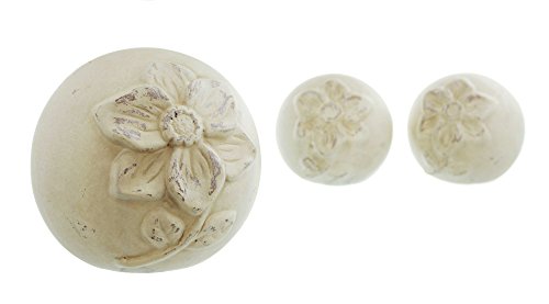 Frank Flechtwaren, 226454: Terracotta Deko-Kugeln ‚Steinblüte‘ im 3er Set in Steingut-Optik mit Blütenmotiv (Maße: Ø 9cm, Ø 14cm) - 2