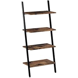 VASAGLE Étagère échelle de style industriel, Bibliothèque, Meuble de rangement à 4 niveaux, Étagère inclinée, pour Salon, Cuisine, Bureau, Armature en fer, Stable, brun noir rustique LLS43BX