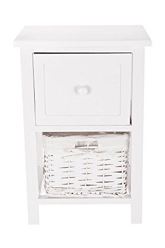 Fineway Brand New Fully Assembled White Shabby Chic Bedside Unit Table W Wicker Basket Storage Bathroom Bedroom Search Furniture