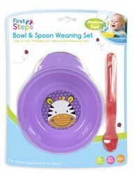 First Steps Jungle Pals Bowl & Spoon Weaning Set BPA Free 6months+ - Purple Zebra