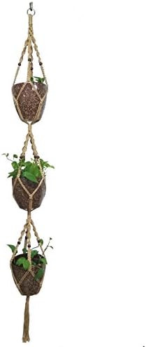 Macrame Plant Hanger &amp; Holder, Hanging Planter 4 Legs Three Deck For 8 inch Pot Indoor Outdoor Hanging Planter Hemp Rope 88 Inch with Metal ring