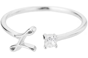 Bungsa® RING mit Buchstaben silber mit Kristall aus Metall - biegbarer Fingerring/Zehenring Toering für Damen, Kinder & Herren - A B C D E F G H I J K L M N O P Q R S T U V W X Y Z