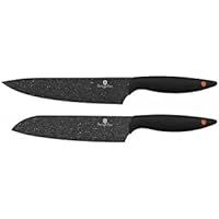 Blaumann Set de 2 Cuchillos para Carne Antiadherentes Mango Silicona resistente alta calidad Santoku y cuchillo de chef bañado piedra marmol