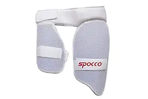 SPOCCO | Thigh Guards, Lower Body Safety, Protection Equipment for Cricket Players, Flexible Fit, Cricket Thigh Pads for Adults, Boys and Men (White) | TG67