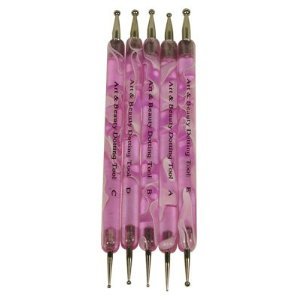 Miss Pink Cat 5 Pcs Plastic Double Ended Dotting And Marbling Nail Art Tools Set