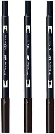 TOMBOW [Set of 3] ABT Dual Tip Brush Pen - Fine Tip 8mm Marker & Flexible Brush N15 Black Ink Manga Calligraphy AB-TN15 from Japan
