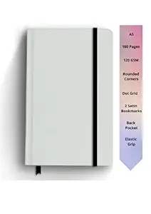 The Mood Twisters A5 Plain Hardcover Notebook (215 X 150 mm) with Elastic - White 120 GSM, 160 Dotted Pages Ideal for Bullet Journal Journalising Calligraphy, Sketching