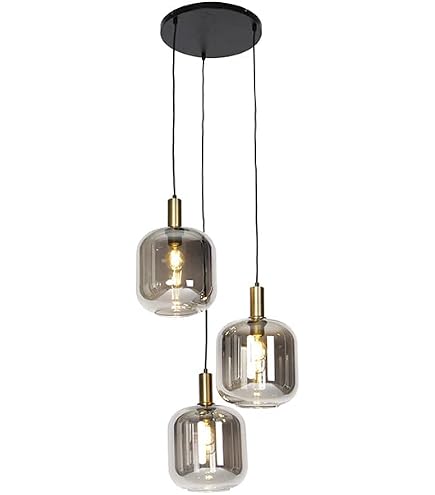 QAZQA Hängelampe 'Shelf' – Industrielle Pendelleuchte Schwarz/holz, 5x E27, Smart & Dimmbar