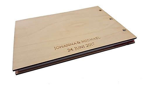 Gästebuch aus Holz zur Hochzeit, Geburstag, Jubiläum personalisiert Hochzeitsbuch Hochzeitsgästebuch graviert Individuell Wunschlogo Wunschnamen Wunschdatum - 2