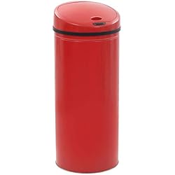 Tidyard Poubelle à Capteur en Acier Inoxydable avec LED Style Moderne Rouge 62L