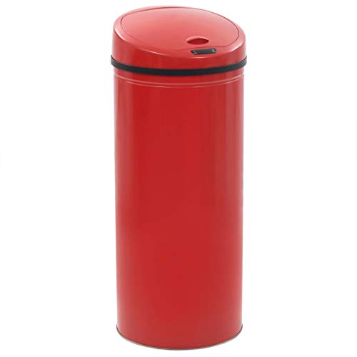 Tidyard Poubelle à Capteur en Acier Inoxydable avec LED Style Moderne Rouge 62L