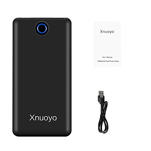 Xnuoyo Batterie Externe 20000mAh Batterie Charger Portable Power Bank avec 2 Ports Entr  e  Micro USB   Lightning   Deux Ports de Sortie USB   Lampe pour iPhone  iPad  Samsung  Nexus  HTC et autres - Noir