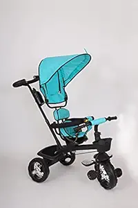 Baby Smile Small Kids Mini Cycle Toys Baby Tricycle | Bicycle for Kids with Canopy Sunroof Protection & Parental Push Handle, Smart Plug & Rubber Wheels Trikes for 1.5 Years to 5 Years Kids, Sky Blue