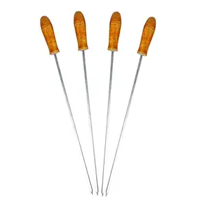 Avani MetroBuzz Barbecue Skewers for BBQ Tandoor, Grill | Stainless Steel Stick with Wooden Handle, Pack of 4 (4 Skewers)