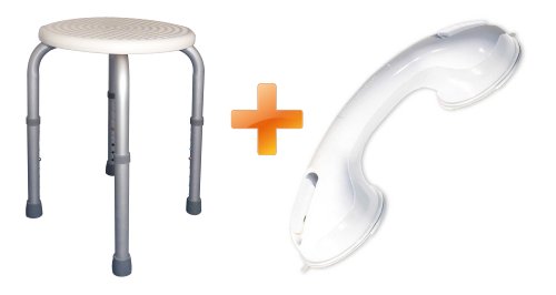 Set de taburete de ducha redondo antideslizante Tiga-Plus y asa de seguridad con ventosas Tiga-Med