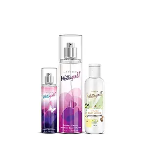 Layerr Wottagirl Secret Crush Body Splash 135ml, Amber Kiss Body Splash 60ml For Women with Wottagirl Moisturizing Body Lotion For Women 100ml