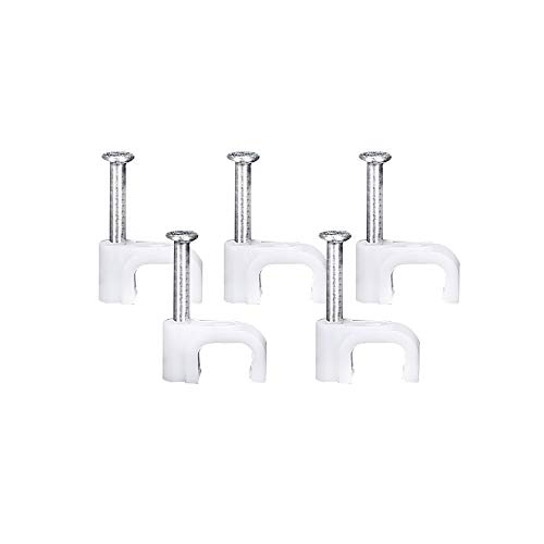 UBest 10mm Flat Cable Clips for Electrical Wire TV Phone Internet Cable | Wall Clips Holder Management with Steel Nails for Home Office | White, Pack of 100