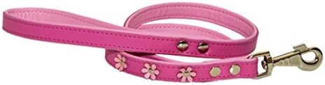 MALWERA Real Soft Leather Dog Leads Flower Daisy Designer Color Padded Handmade Pink with Baby Pink lining and Baby Pink Flowers (2.0cm wide/ 120cm long)