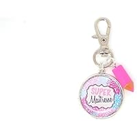 bijoux de sac, un porte-clé argenté cabochon "super maîtresse"