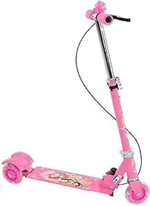 JK INT Kick Scooter for Kids 3 Wheeler Foldable Kick Skating Cycle with Brake and Bell, LED on Wheels and Height Adjustable for Boys and Girls for 3-7 Years (Pink)
