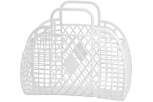 ViLLex Cestino per la Spesa in plastica Verdure, con Manico, Borsa in Rete di plastica gelatinosa, Borsa Spiaggia Ragazza retrò, Le Donne, ottime Vacanze, Shopping (Bianco)