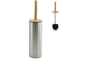 Spirella Szczotka do WC ze wspornikiem ze stali nierdzewnej i szczotkowanym bambusem Adonis - Odporne silikonowe włosie
