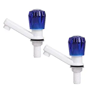 SOCCER- Plastic Pillar Cock Tap (Pack of 2)/ Heavy Duty Crystal Plastic Water Tap for wash Basin/Plastic Piller Bib Cock/Sink Tap/Bathroom Bibcock for Hot & Cold Water/Wash Basins Cock (2, Blue)