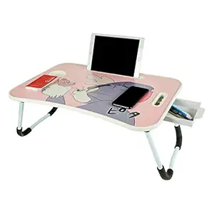 MD?s Store Multipurpose Foldable Laptop Table with Cup Holder | Drawer | Tablet Holder | Table Holder Study Table, Breakfast Table, Foldable and Portable/ Ergonomic & Rounded Edges/ Non-Slip Legs (Tom And Jerry)