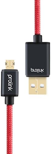 Micro USB Reversible Cable 7.8 inch 0.2m, Prolink Gold Plated Double Side Micro USB Charger Cord, Durable Nylon Braided Android Data Lead (0.2m, Red)