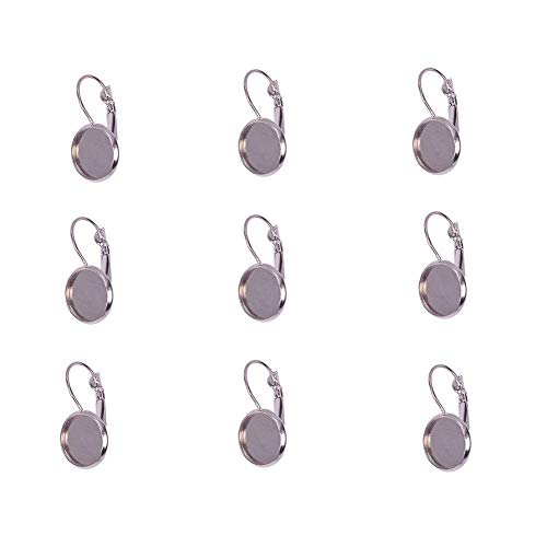Componentes del bronce del color de platino de aretes de gancho ,precio por 20piezas, sin niquel, acerca de 14 mm ancho, 27 mm largo, para 12 mm cabujones.