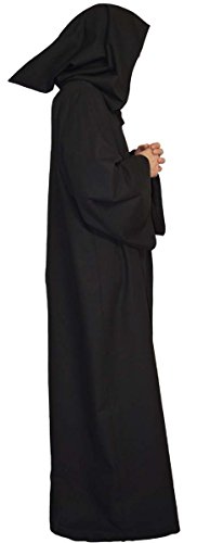 Maylynn – Umhang Mittelalter schwarz Mönch Kostüm Jedi Vampir Kutte 100% Baumwolle Gothic LARP Herren, Größe:M - 3