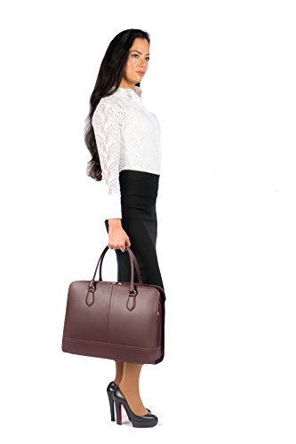 Su.B 15.6” 14” Diagonale professionelle Design Damen Laptoptasche, echtes Leder – Made in Italy (Bordeaux Rot) - 9
