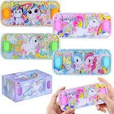 ExcluZiva Gallery Pack of 7 Unicorn Water Ring Toss Game Double Thumb for Navratri Kanjak Gift Button High Quality Handheld Transparent Water Console Video Game Toy for Kids Girls