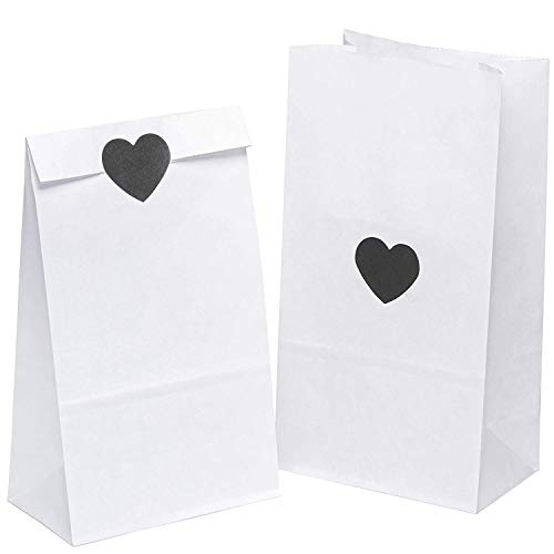 kgpack 50 Pcs Sachet Courses alimentaires en Papier Kraft 14 x 26 x 8 cm avec autocollants Sac d'Emballage Biodégradable pour Bonbons en a Vrac Pochette petits cadeau Kit Patisserie mariage - Blanc