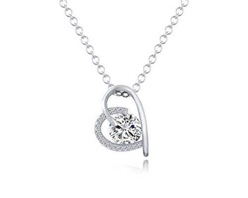 GlitzWomens Silver Crystal Stus Heart Pendant Necklace for Girls