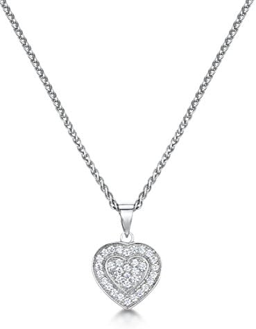 Just Jo Microset Cubic Zirconia Heart Pendant with Rhodium Plating in Sterling Silver of 41-46cm