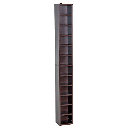 Étagère Colonne Armoire de Rangement CD-DVD 12 Compartiments 21L x 20l x 175H cm capacité Max. 204 CD Coloris Noyer foncé