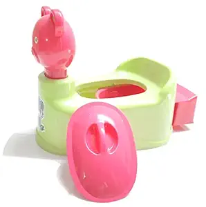 KORBOX Car Style Potty Toilet Trainer Seat with Removable Tray and Closing Lid and High Back Support for Toddler Boys Girls (Age 7 Months to 3 Years) (GREEN, POPPINES)