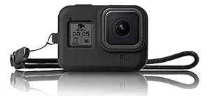 HIFFIN Protective Silicone Sleeve Case + Lanyard Accessories Soft Rubber Frame Cover Protection for Go Pro Compatible with GoPro Hero 8 Black Action Camera (Black)