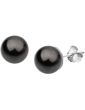 Nenalina Silber Damen-Ohrringe Perlen Ohrstecker mit Swarovski Elementen 8 mm schwarze Perlen, 842401-197