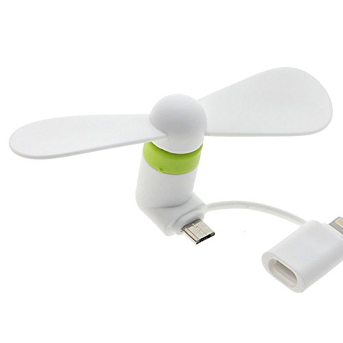 USB Telefon Mini Ventilator - Aohro Portable 2 in 1 Micro USB Mini-Lüfter mit zwei Blättern für Apple iPhone, iPad Air, Android Smartphones - Weiß