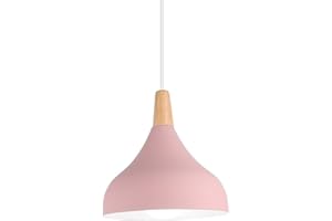 Hongho Suspension Luminaire Vintage Métal Lustre Industriel Lampes E27 Corde Ajustable Abat-jour Bois Aluminium pour Salon Cuisine Restaurant Salle à manger Chambre (Rose)