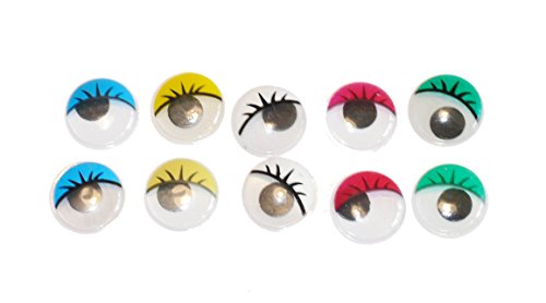 Wackelaugen - Bastelaugen - NICHT selbstklebend - mit aufgemalten Wimpern - 5 versch.Farben - 10 St. - (1x1Set)
