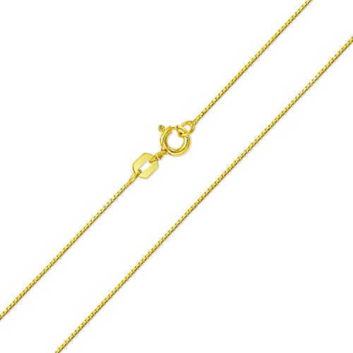 Basic Simple 3MM Thin 019 Gauge Nickel-Free Gold Plated .925 Sterling Silver Box Chain Necklace For Women Teen 16 18 20 24 Inch Made in  Italy