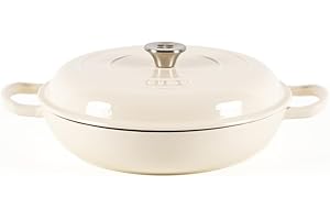 Lätt Home Cocotte in Ghisa Smaltata Bianca. Forno Olandese Pentola Rotonda Antiaderente 30x6 CM - 3,2 L. Casseruola Pentola in Ferro per Induzione, Vetroceramica e Forno