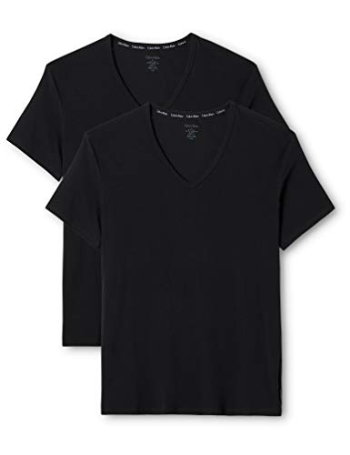 Calvin Klein Herren T-Shirt 2P S/S V NECK, Gr. Medium, Schwarz (BLACK 001)