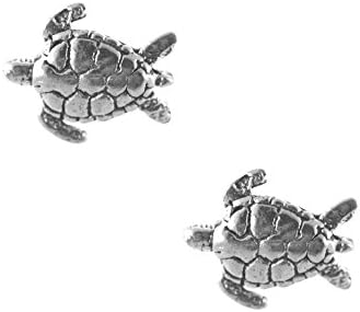 Sterling Silver Jewellery: Small Turtle Stud Earrings (10mm x 8mm) (E242)
