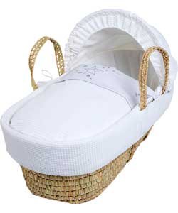 Clair De Lune Stardust White Wicker Moses Basket - White.