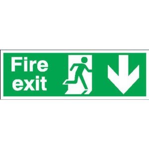 SIGNSLAB FX04211R Safety Sign"Fire Exit Running Man Arrow - Down", PVC, 150 mm x 450 mm